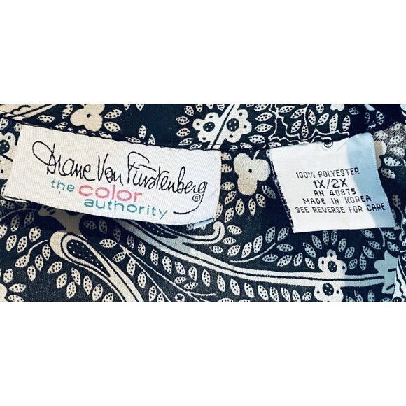 DVF Diane Von Furstenberg Top Womens 1X 2X Paisley Button Up Long Sleeve Boho - Picture 4 of 6